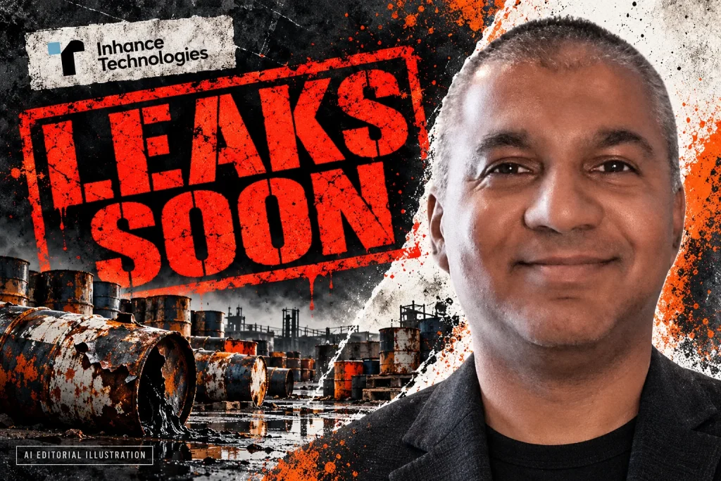 AI editorial collage featuring Prakash Iyer and the Inhance Technologies logo, with LEAKS SOON typography — From supplier assurance to purchasing evidence in the Inhance debate